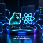 Featured image: Ilustrasi penggunaan Zustand di React.js sebagai alternatif Redux Toolkit.
