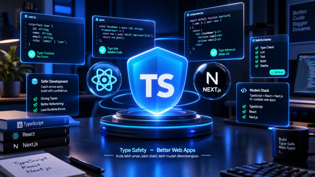 Ilustrasi penggunaan TypeScript best practices untuk project React dan Next.js.